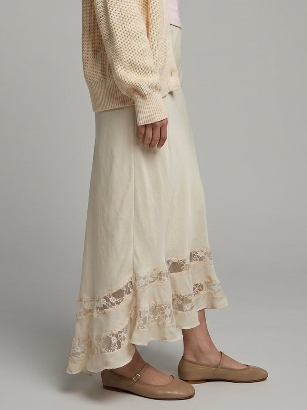 Free People Long Lost Lover Half Slip Skirt Lace Trim Boho Midi Maxi Cream - Picture 3 of 6